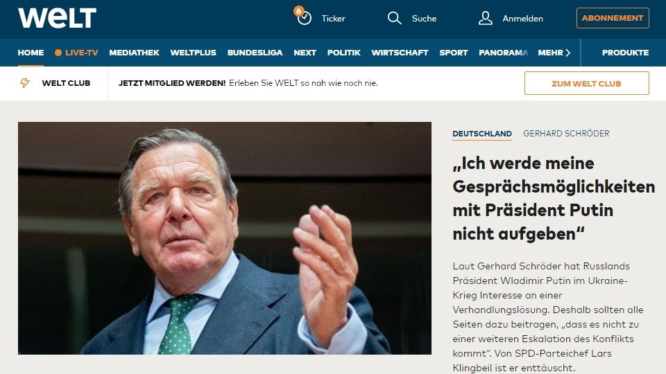 Rusko omezilo přístup na internetové stránky německého deníku Die Welt